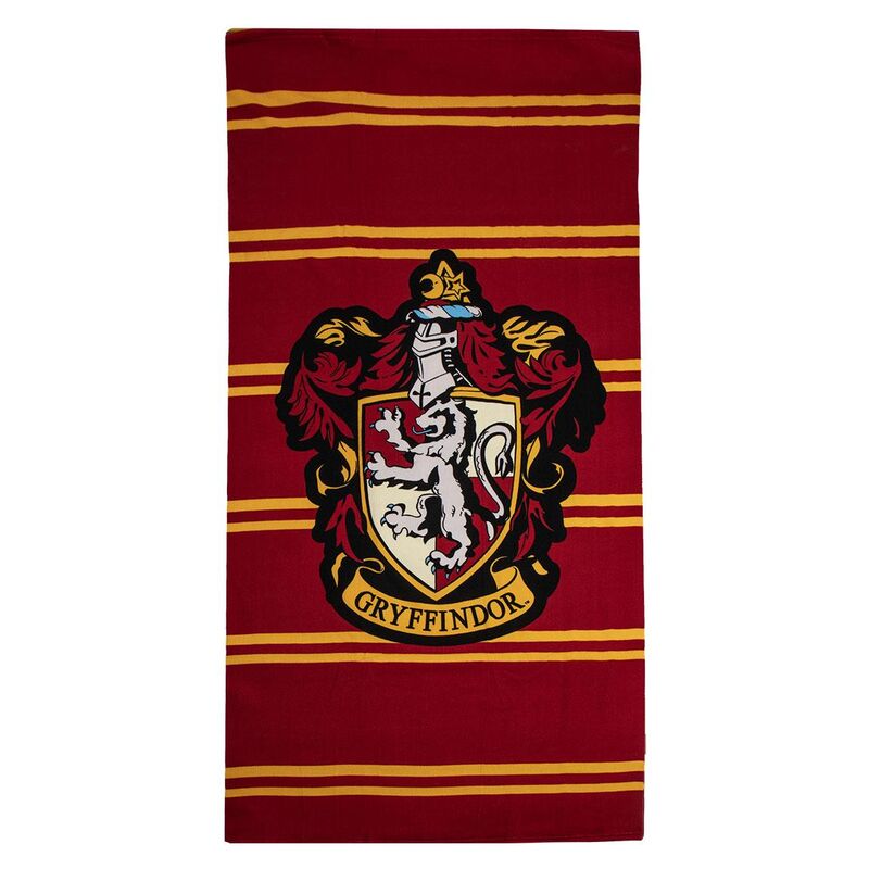 Toalla Harry Potter de Gryffindor granate con escudo y franjas doradas