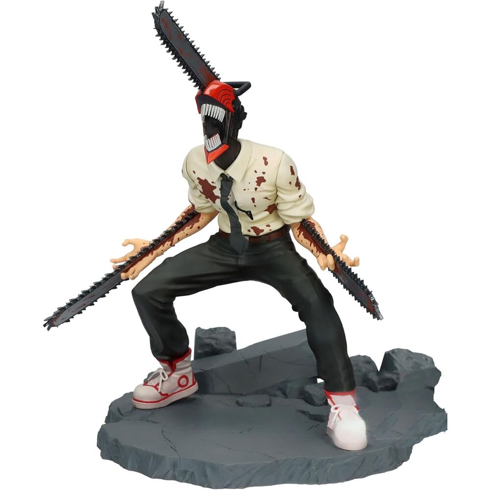 Figura de Chainsaw Man Banpresto con motosierras sobre base rocosa