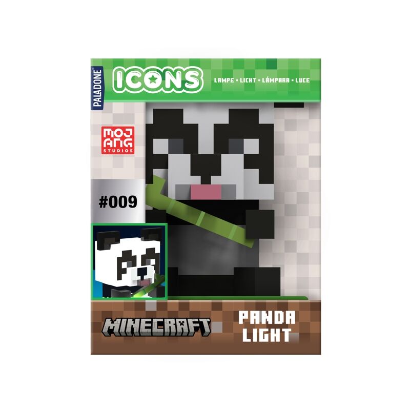 Lámpara de Panda de Minecraft con caña de bambú sobre base de césped pixelada - 2