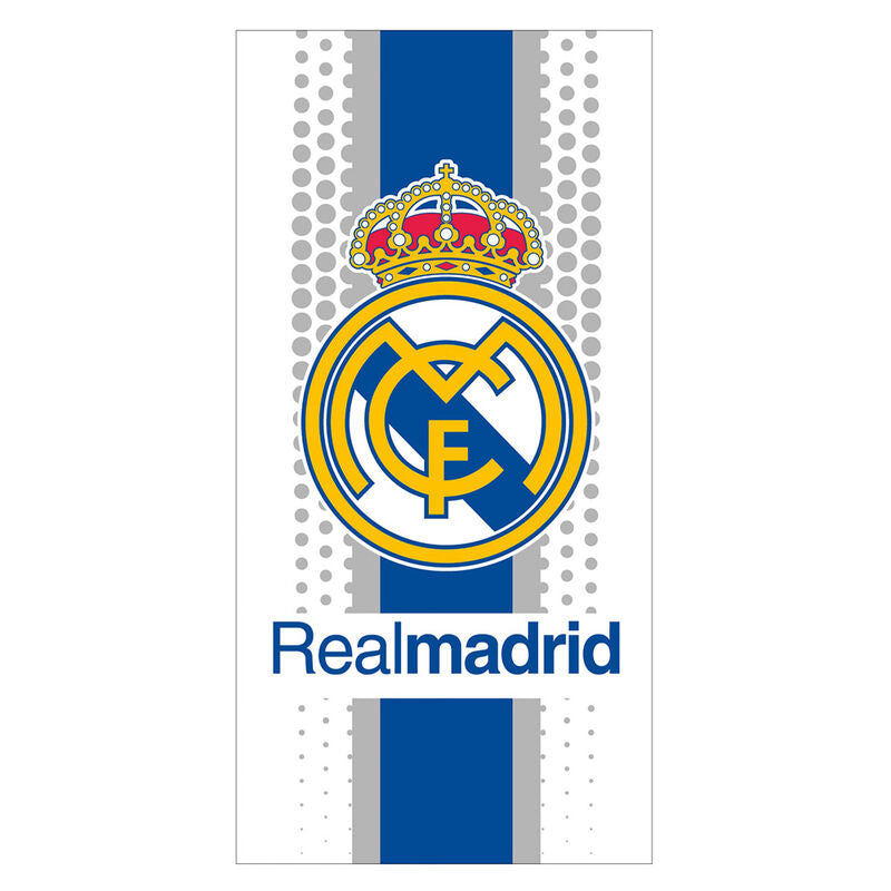 Toalla de microfibra Real Madrid azul, blanca y gris con escudo central
