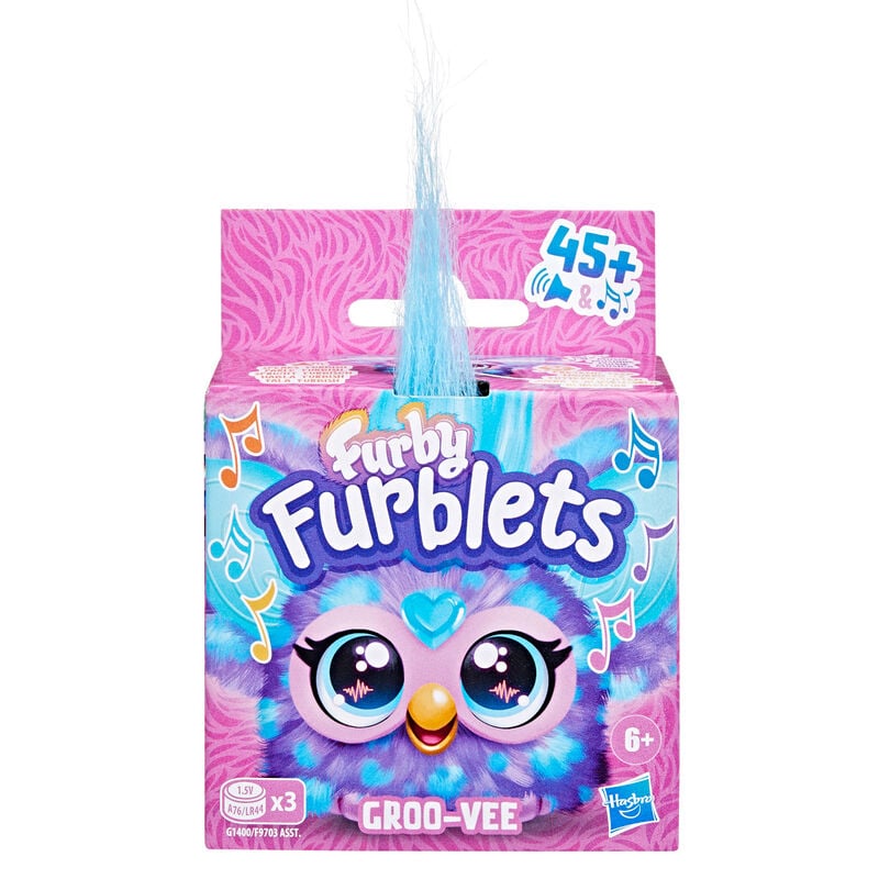 Mini Furby Groo-Vee Furblet morado y azul con gema de corazón - 4