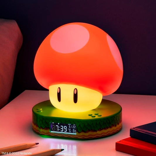 Reloj despertador Mushroom de Super Mario Bros con champiñón rojo y base verde - 2