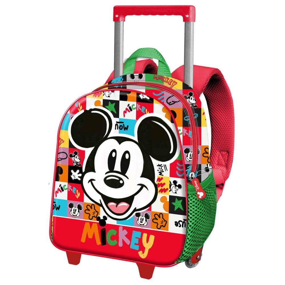 Trolley mochila infantil rojo de Mickey Disney con dos ruedas y asa telescópica