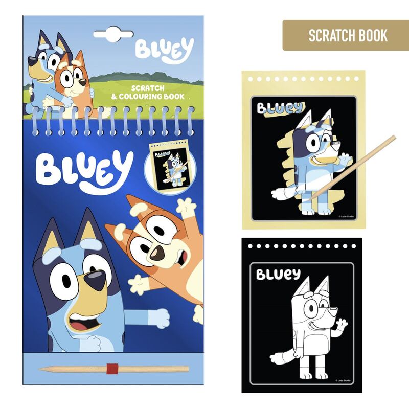 Set de papelería Scratch Bluey con ilustraciones de Bluey y Bingo