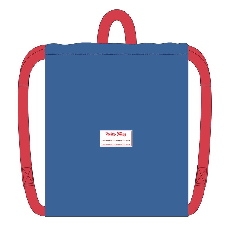Saco azul de Hello Kitty con tirantes rojos y flor amarilla - 2