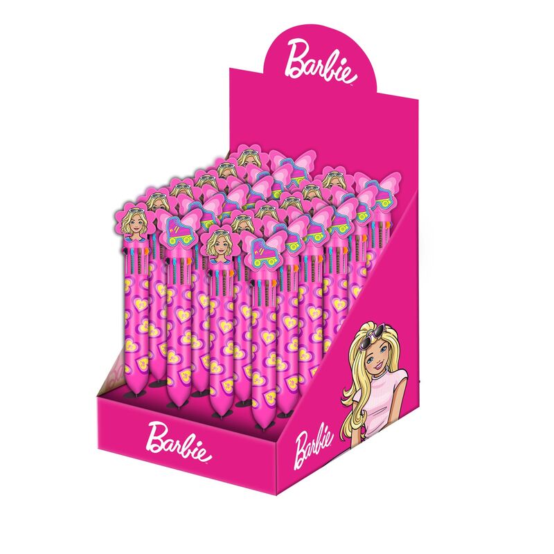 Bolígrafo Barbie rosa de 10 colores en expositor