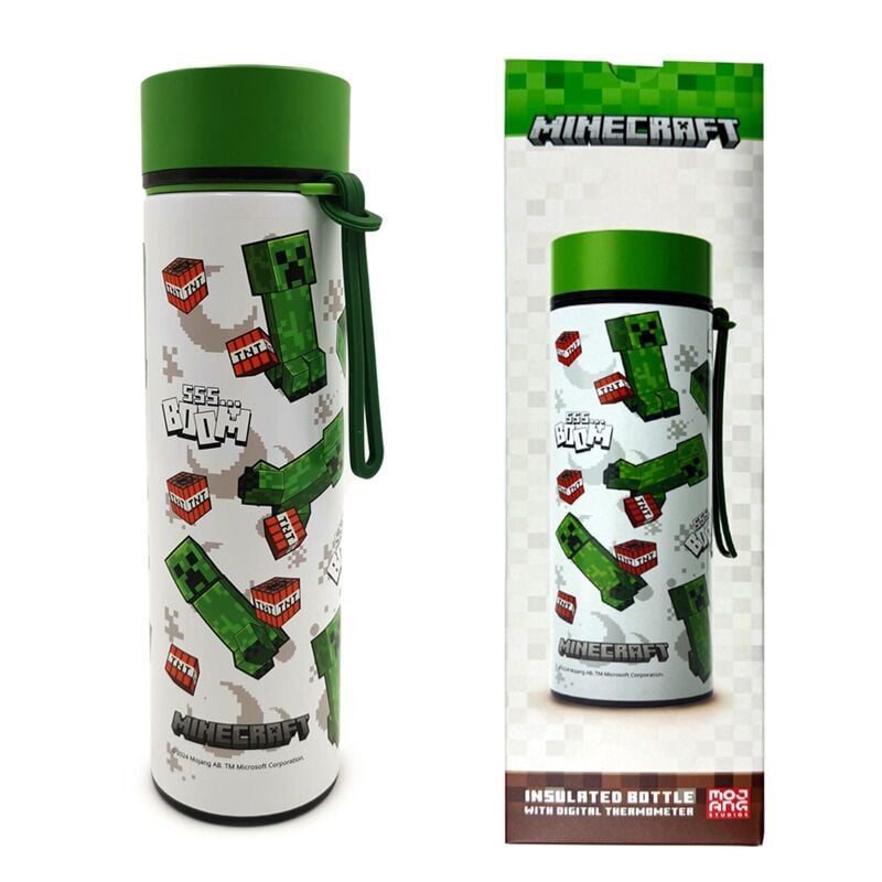 Botella termo Minecraft de 450 ml con diseño Creeper y termómetro digital