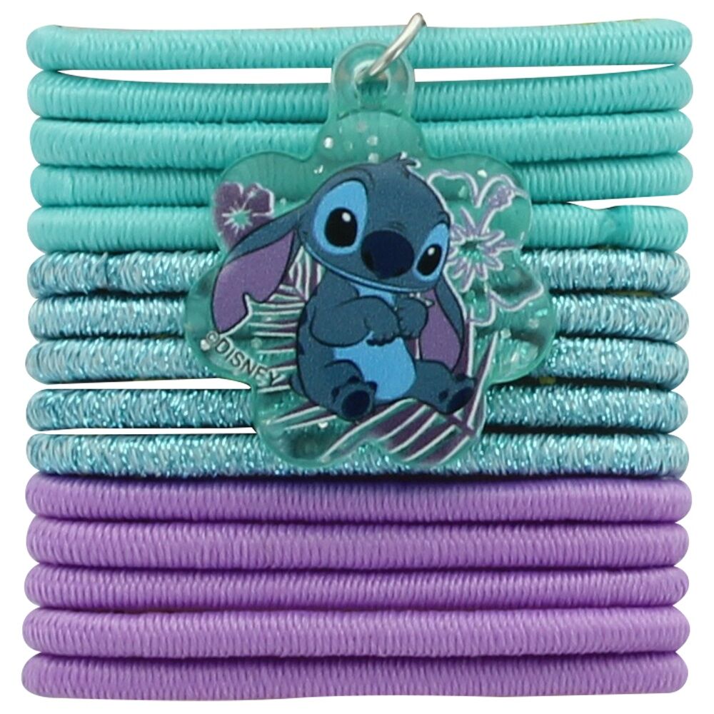 Set de 15 gomas de pelo Stitch Disney en tonos turquesa y lila - 2