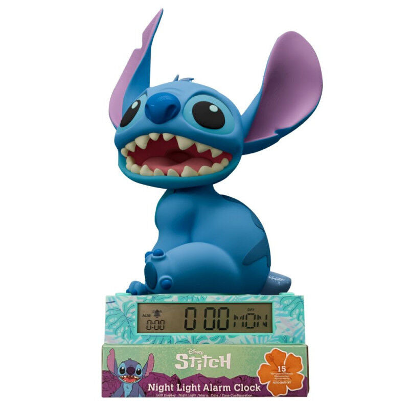 Lámpara 3D azul de Stitch Disney con despertador digital - 3