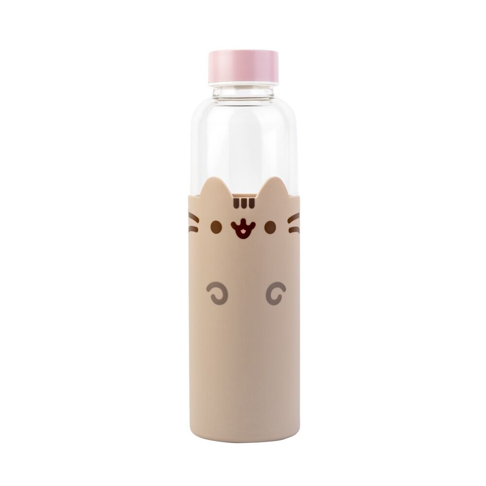 Botella de cristal Pusheen de 500 ml con funda beige y tapa rosa - 8