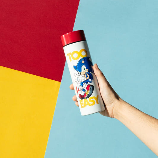 Botella de acero inoxidable Sonic the Hedgehog de 420 ml, blanca con tapa roja - 3