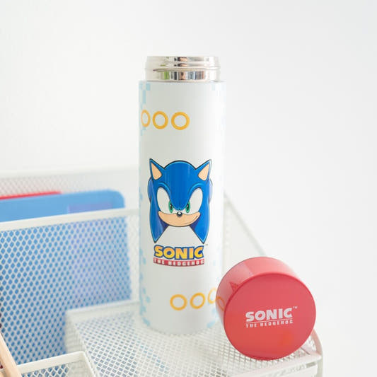 Botella de acero inoxidable Sonic the Hedgehog de 420 ml, blanca con tapa roja - 4