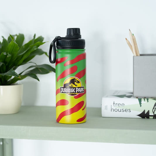 Botella ERIK Jurassic Park de acero inoxidable con diseño verde, amarillo y rojo - 4