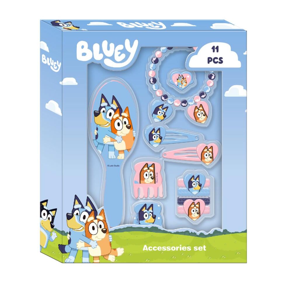 Set de accesorios de belleza Bluey de 11 piezas con espejo y accesorios para el cabello