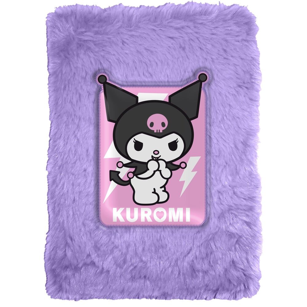 Cuaderno de peluche morado con diseño de Kuromi