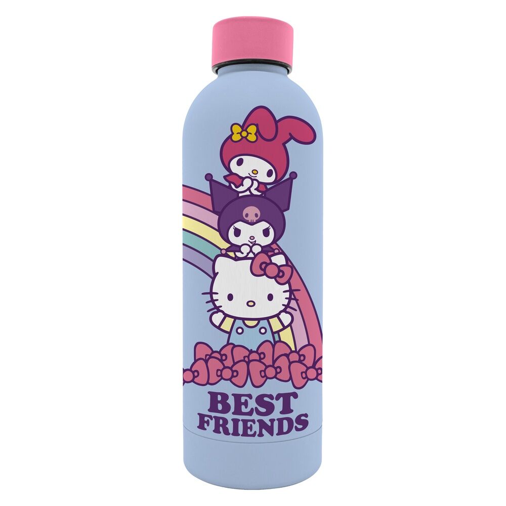 Botella azul claro Hello Kitty and Friends de acero inoxidable con tapón rosa