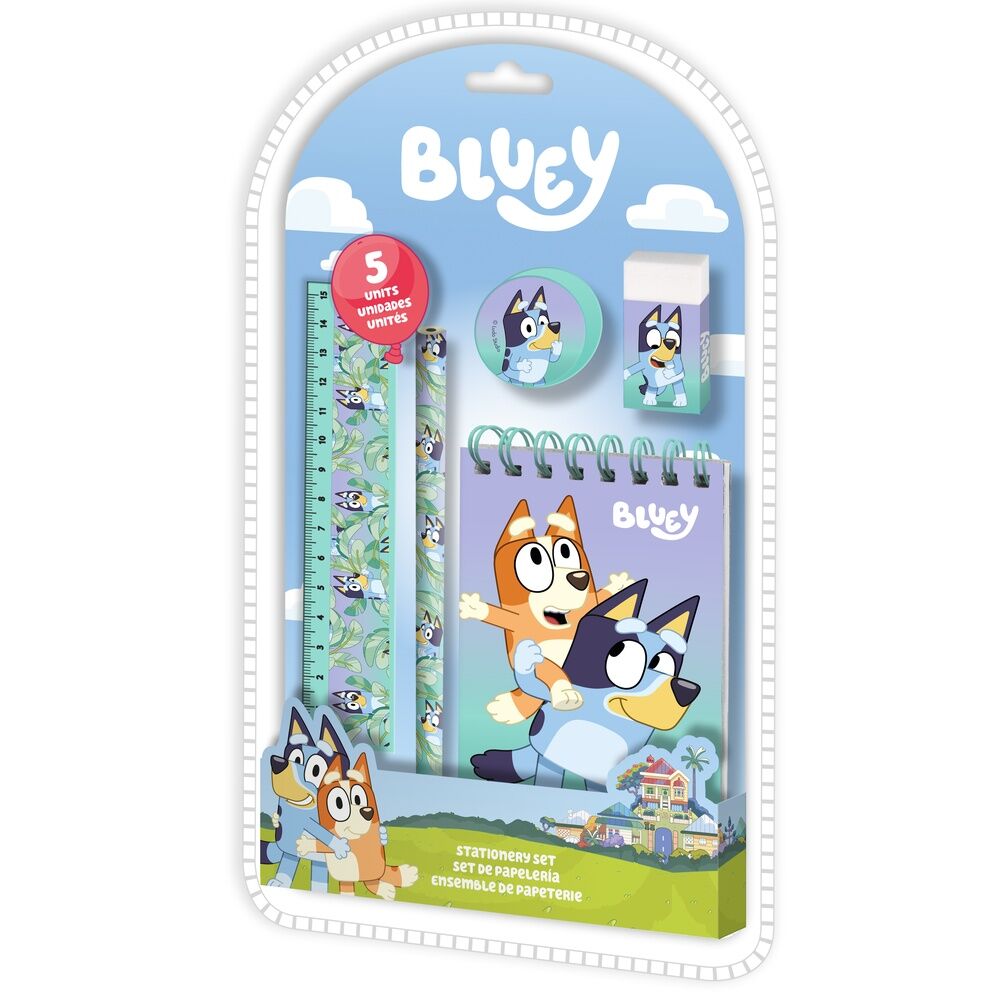 Set de papelería Bluey de 5 piezas con cuaderno, regla y accesorios