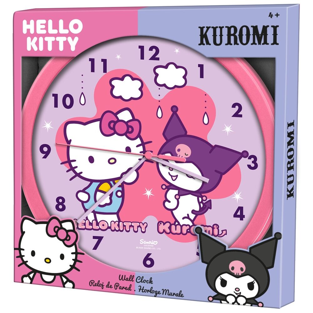 Reloj de pared rosa de Hello Kitty y Kuromi - 2