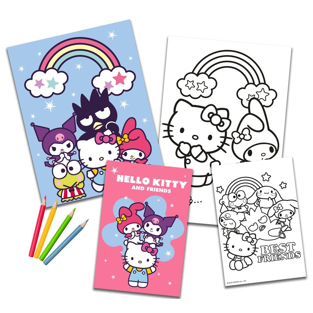 Set para colorear Hello Kitty and Friends con dos cuadernos y cuatro lápices de colores - 2