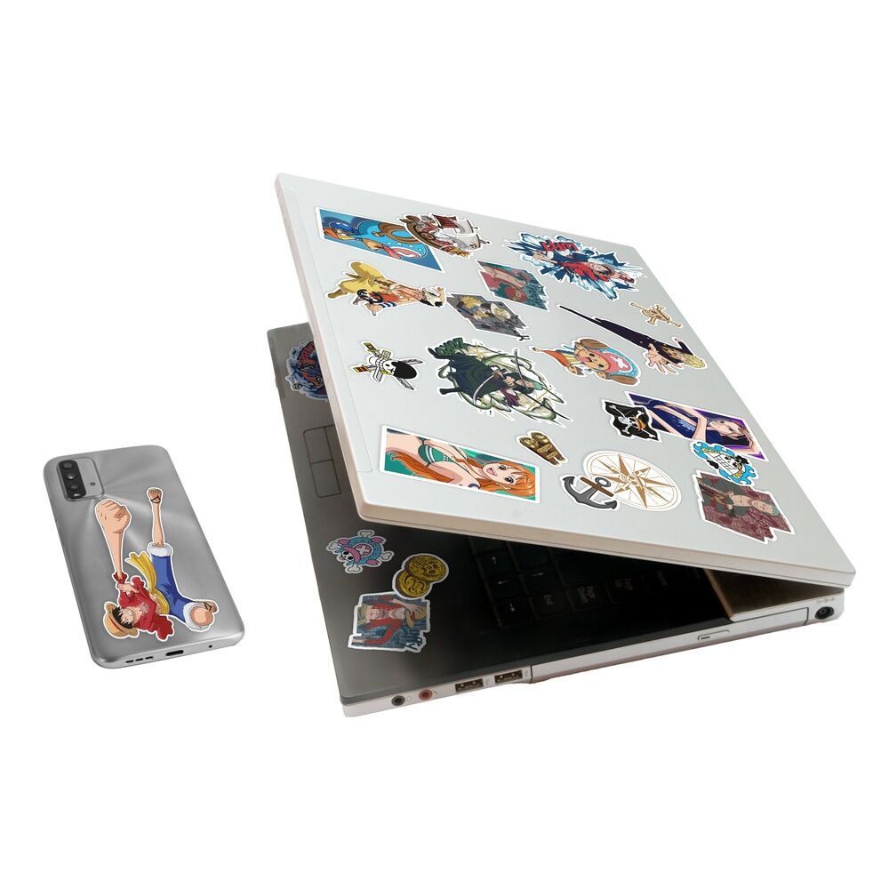 Set de pegatinas removibles One Piece con personajes y emblemas a color - 4