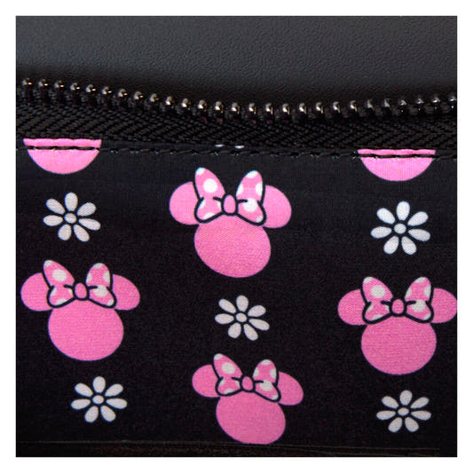 Bolso bandolera negro de Minnie con lazo rosa de lunares y correa floral - 10