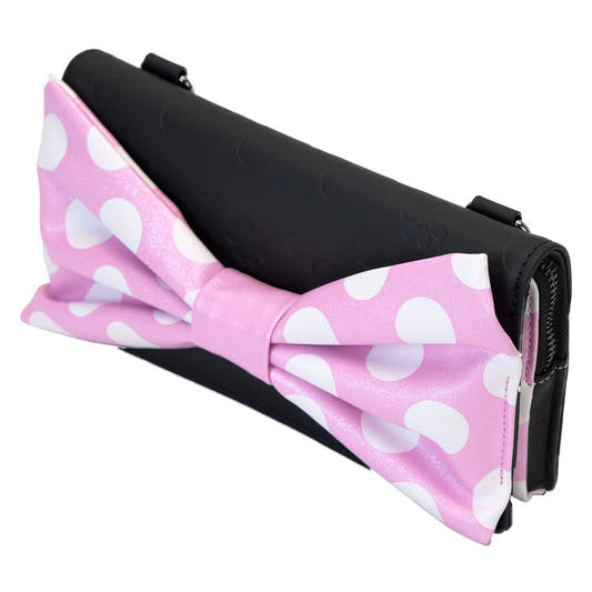 Bolso bandolera negro de Minnie con lazo rosa de lunares y correa floral - 7