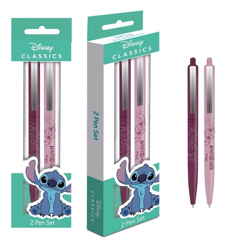 Blíster con dos bolígrafos de Stitch Disney en tonos burdeos y rosa claro