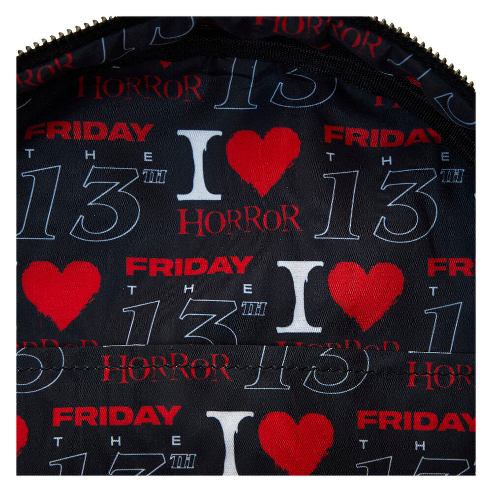 Mochila Loungefly de Viernes 13 negra y roja con colgante I Love Horror - 7