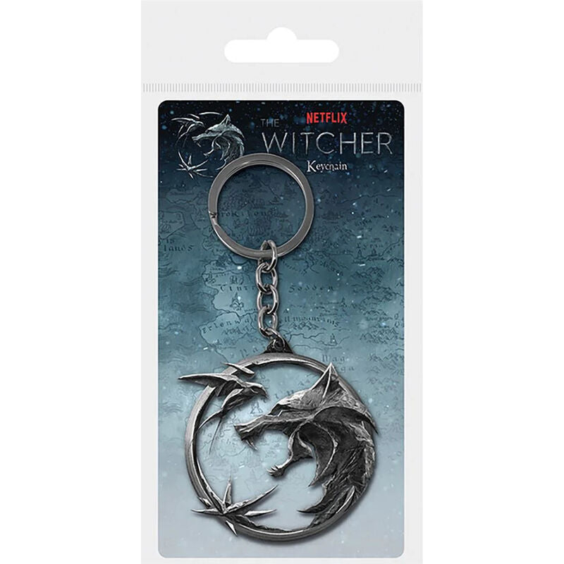Llavero metálico The Witcher con diseño circular de criaturas aladas