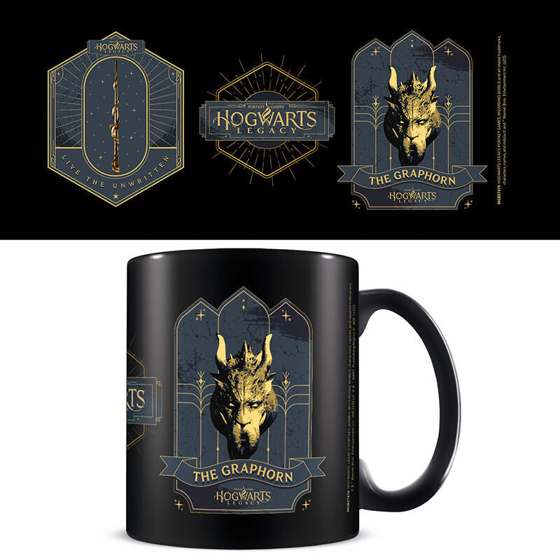 Taza negra de cerámica Hogwarts Legacy con diseño de The Graphorn