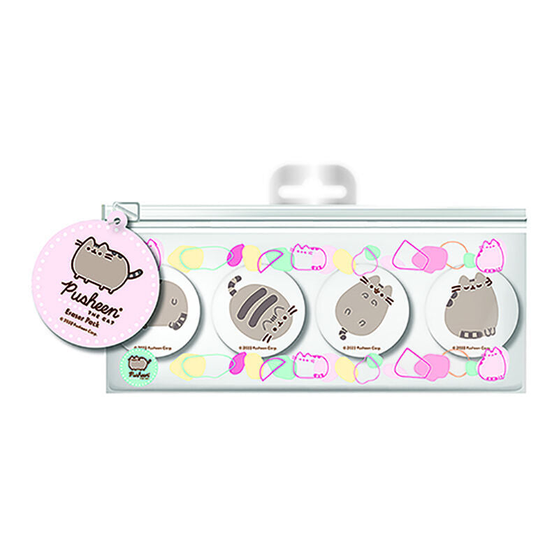 Portatodo Pusheen con cuatro gomas de borrar decoradas