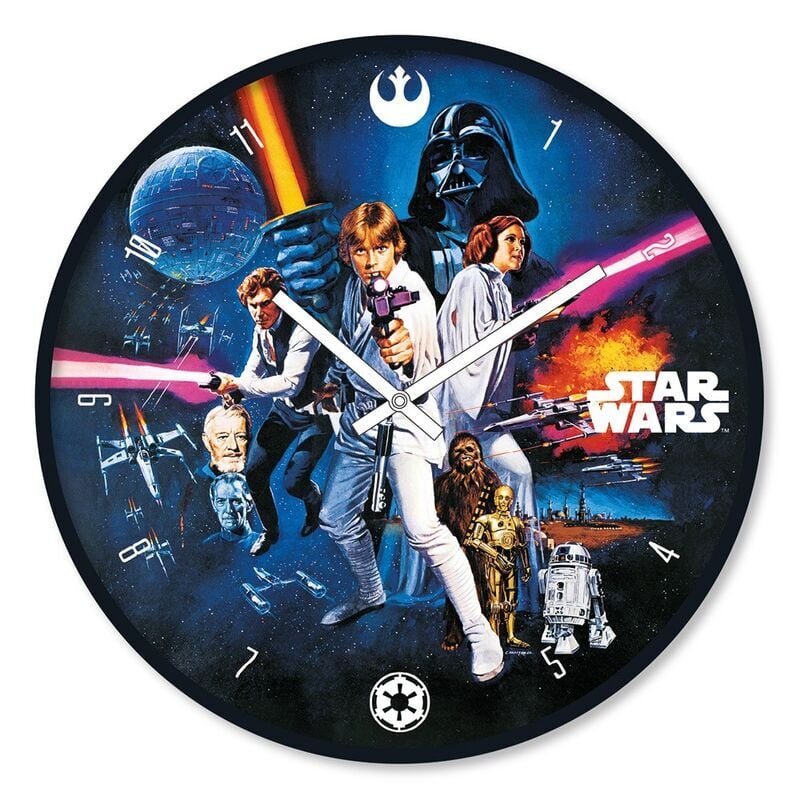 Reloj de pared Star Wars Una Nueva Esperanza con personajes y naves