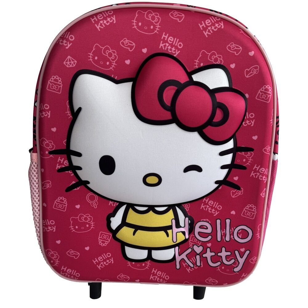 Trolley 3D rosa de Hello Kitty con ruedas y bolsillo lateral
