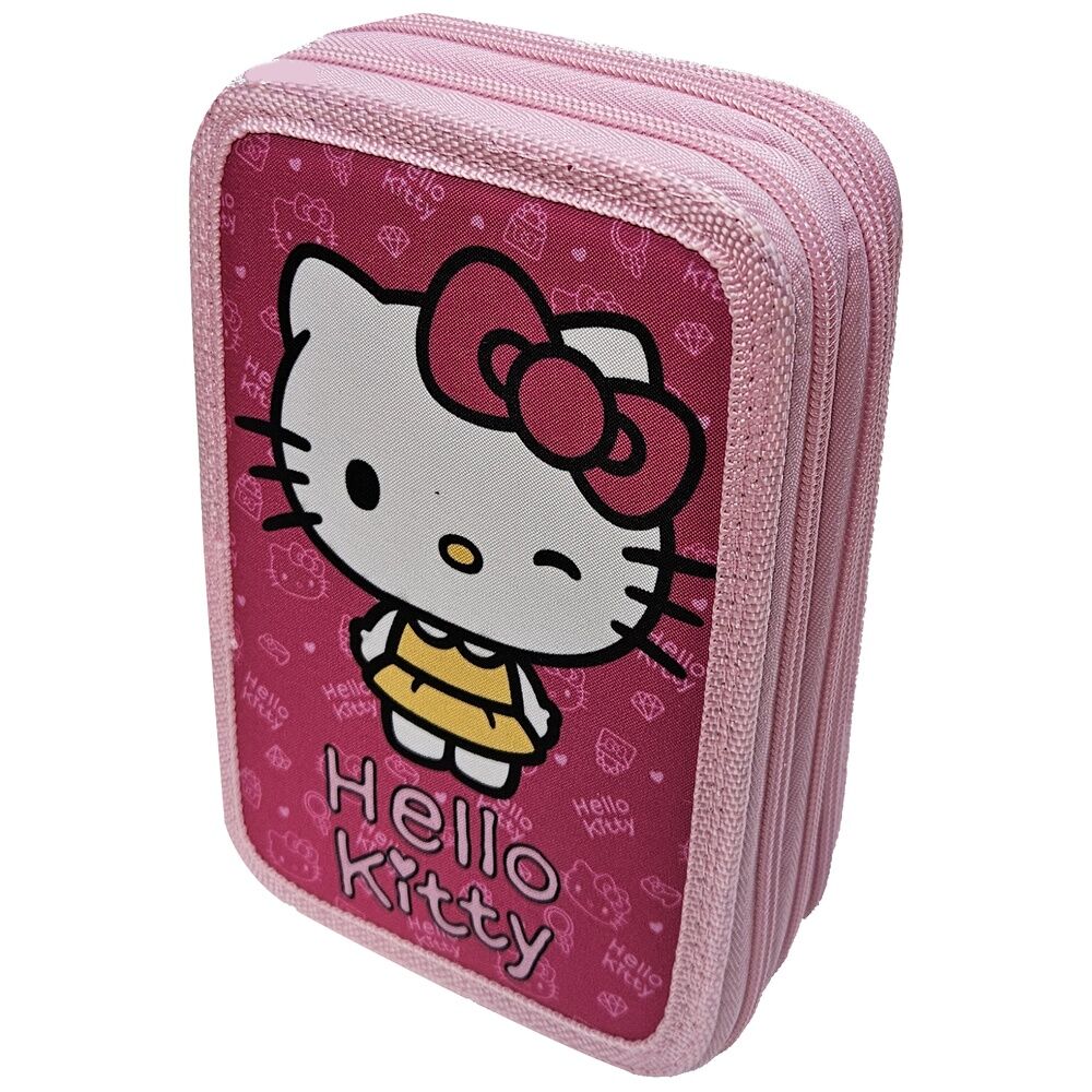 Plumier triple rosa MANENTI My Style con diseño de Hello Kitty