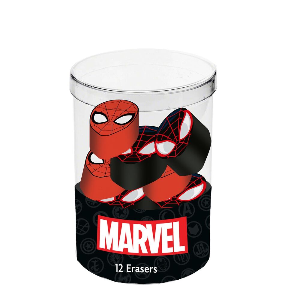 Cubo con 12 gomas de borrar Spider-Man Marvel