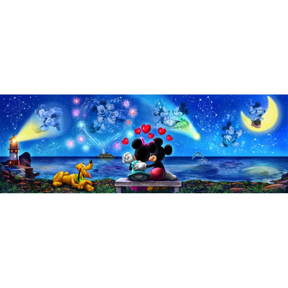 Puzzle panorámico Disney de Mickey y Minnie con Pluto y fuegos artificiales - 2