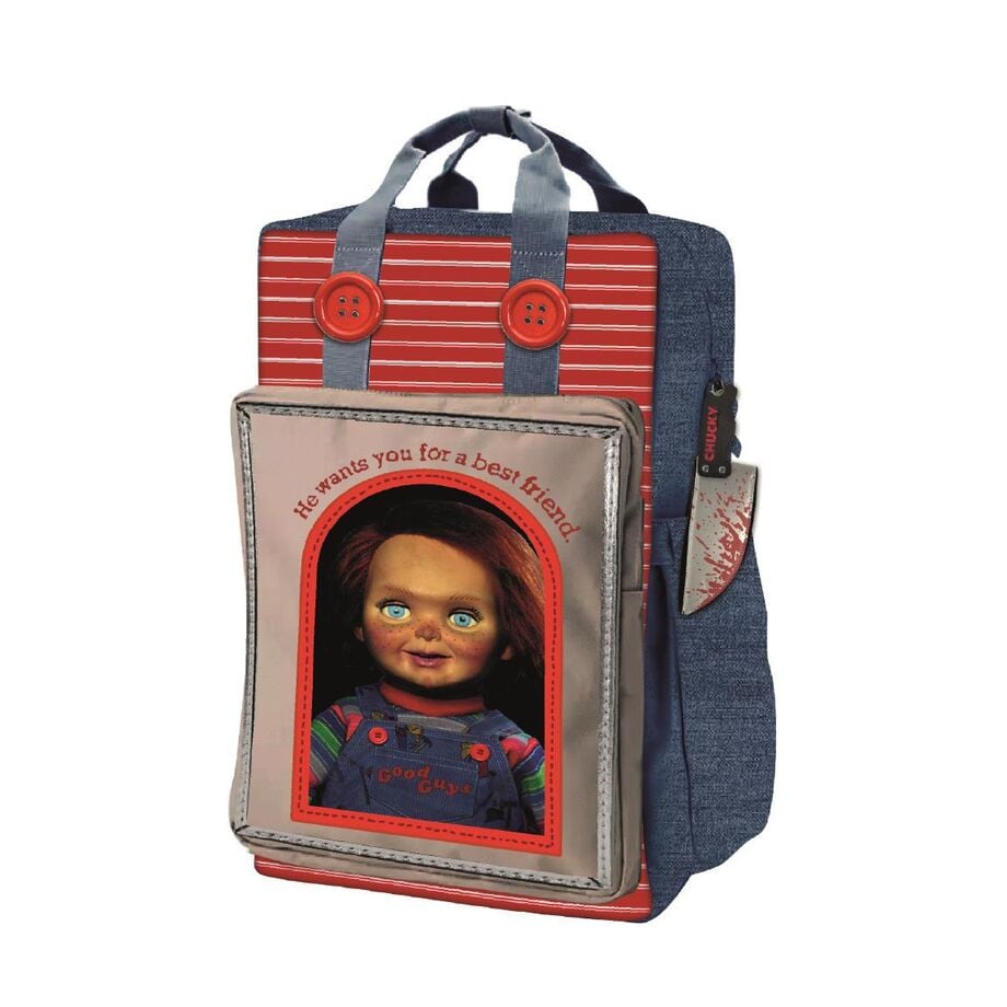 Mochila casual de Chucky CERDÁ en rojo, azul y gris
