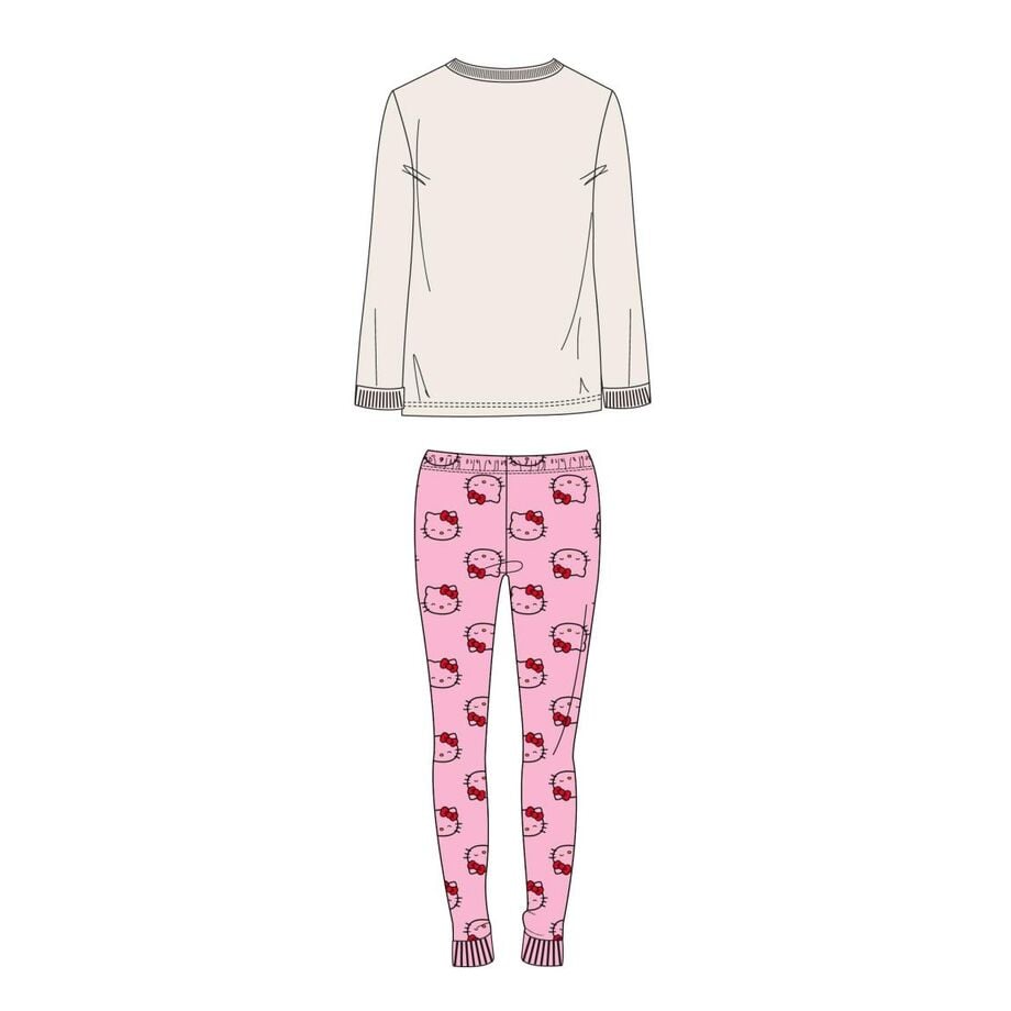 Pijama adulto Hello Kitty de manga larga con pantalón rosa estampado - 2