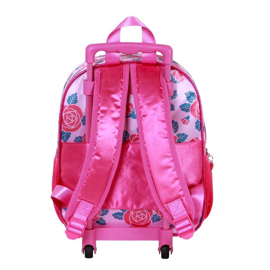 Mochila trolley rosa 3D de Princesas Disney con flores y ruedas - 5