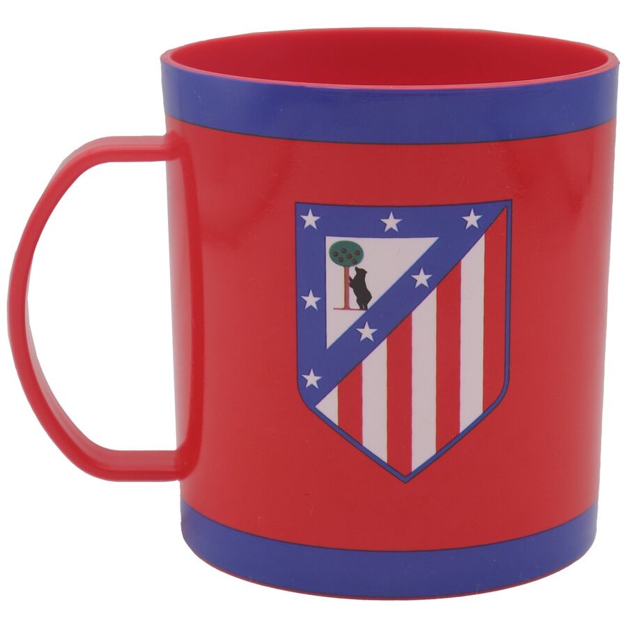 Taza roja y azul del Atlético de Madrid con escudo