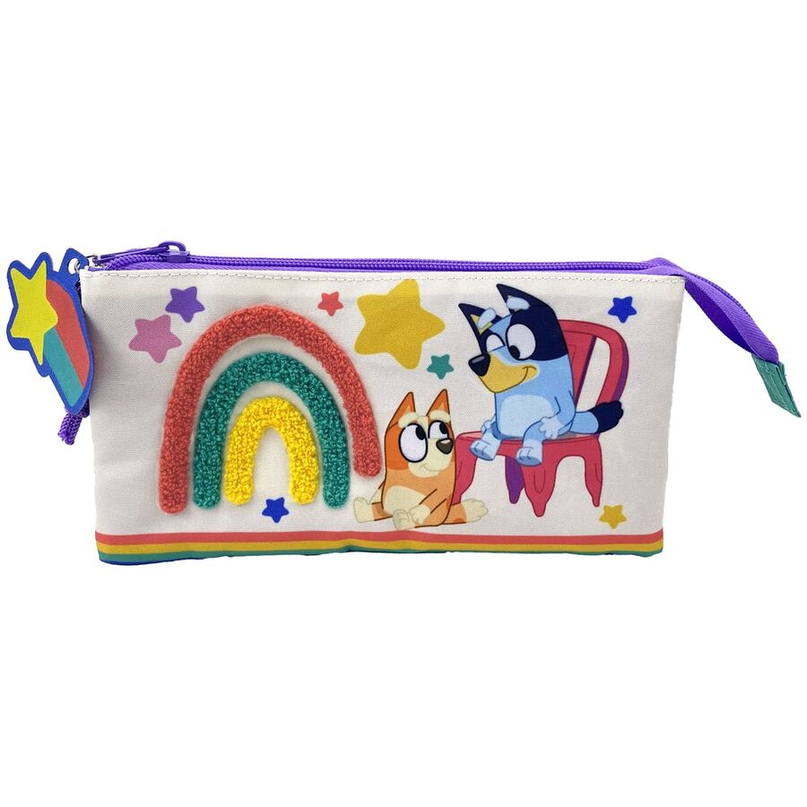 Portatodo triple Rainbow Bluey con arcoíris y personajes