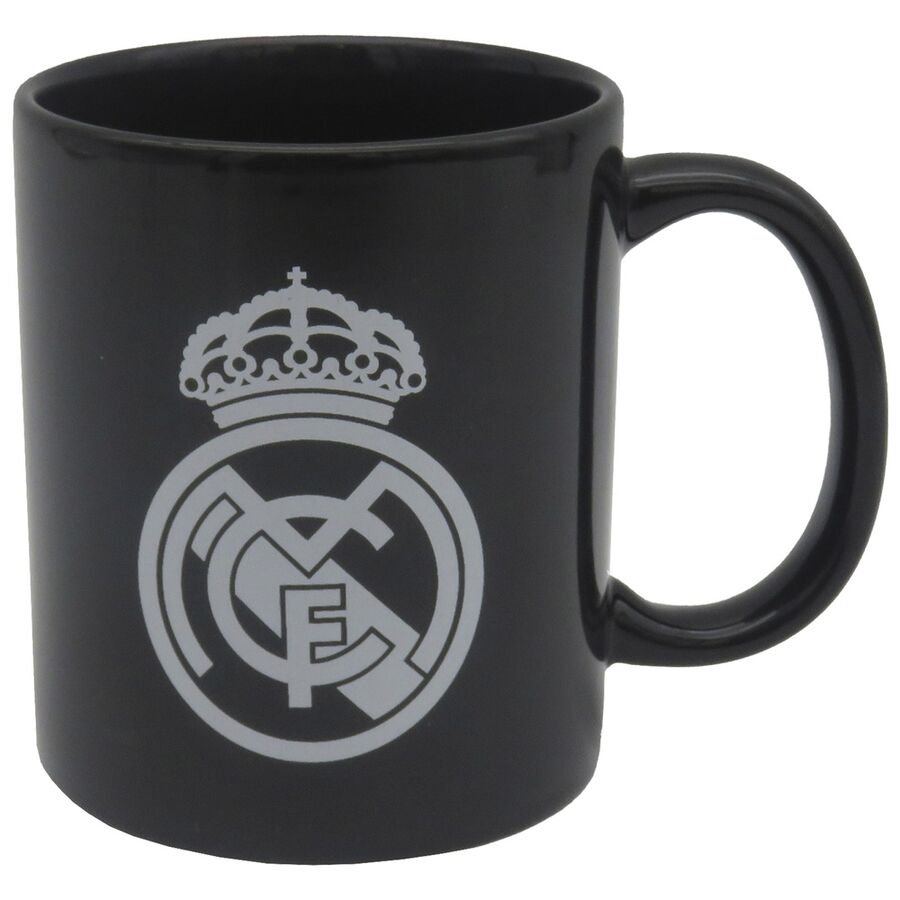 Taza negra de cerámica de 330 ml con escudo del Real Madrid
