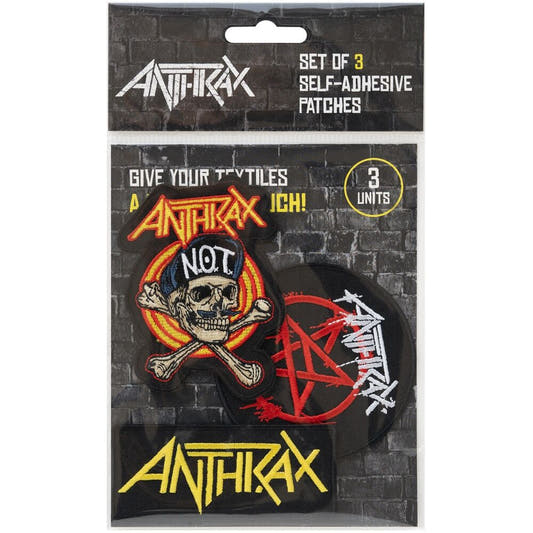 Set de tres parches Anthrax con logotipo, símbolo y calavera - 2