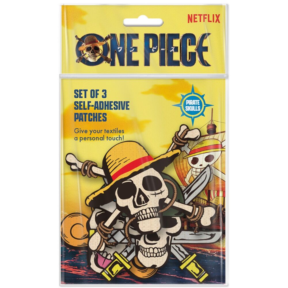 Set de tres parches One Piece con diseños de calaveras piratas - 2