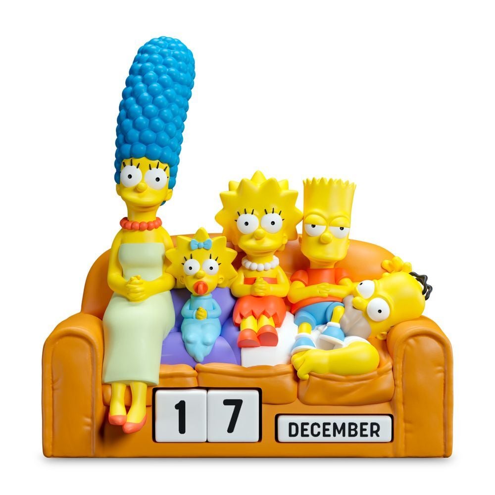 Calendario perpetuo 3D de Los Simpsons sobre un sofá