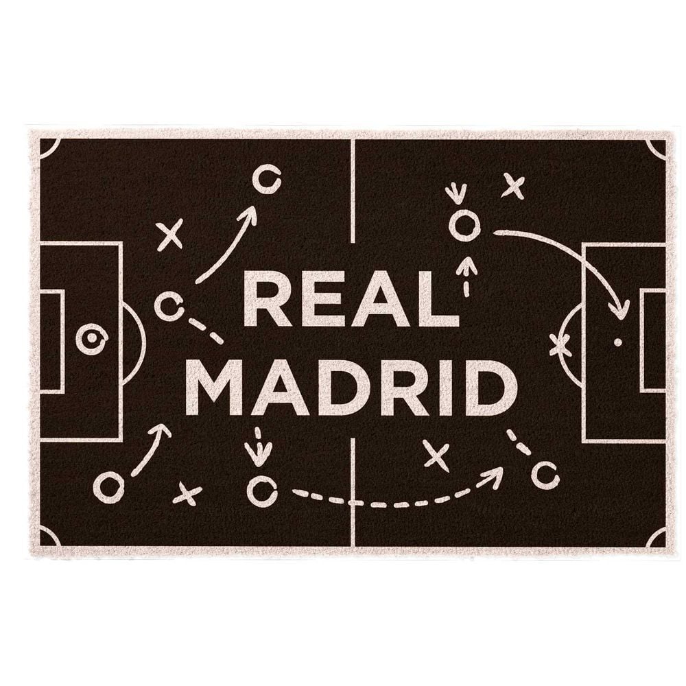 Felpudo Real Madrid de fibra de coco con diseño de campo de fútbol