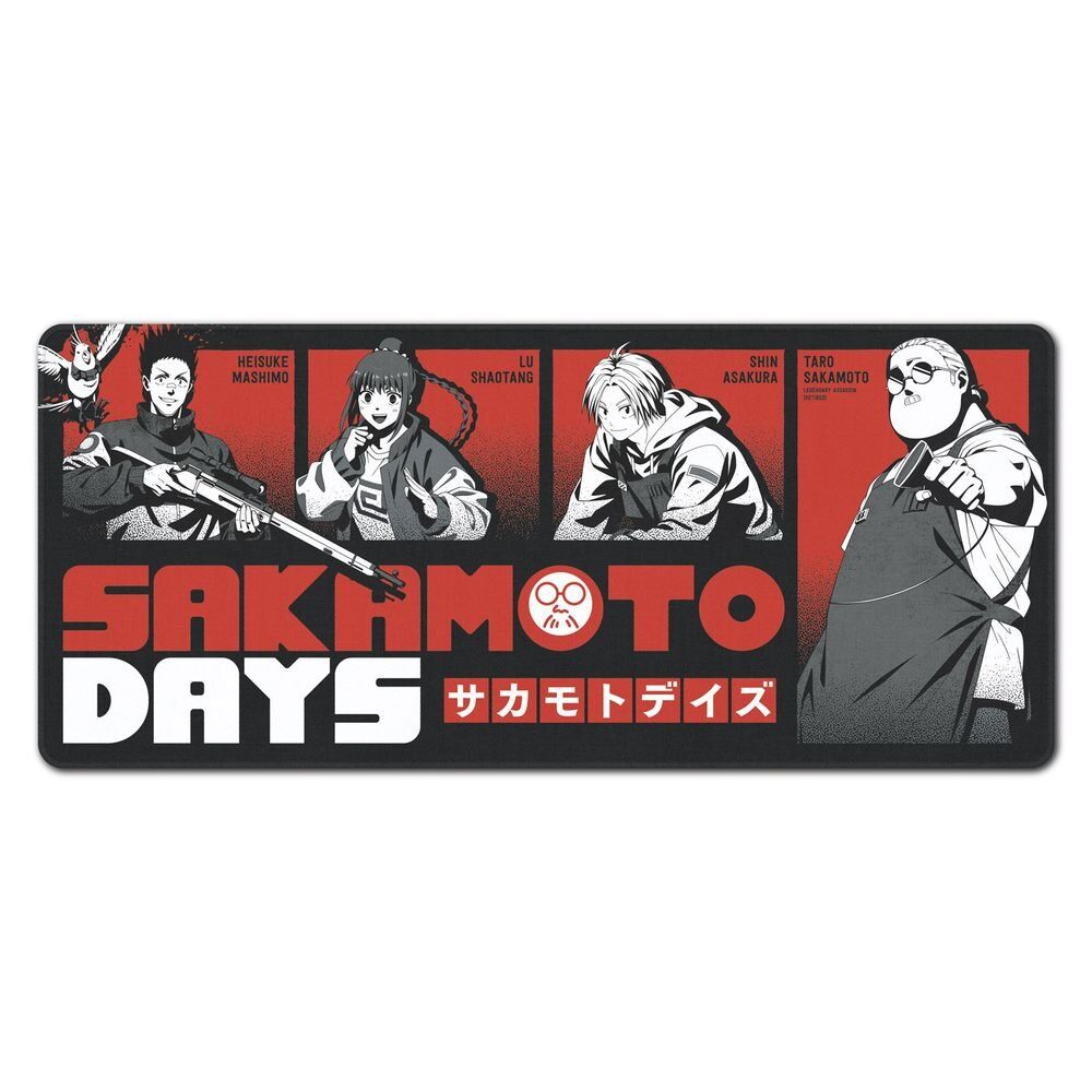 Alfombrilla gaming ERIK de Sakamoto Days en negro y rojo con personajes ilustrados