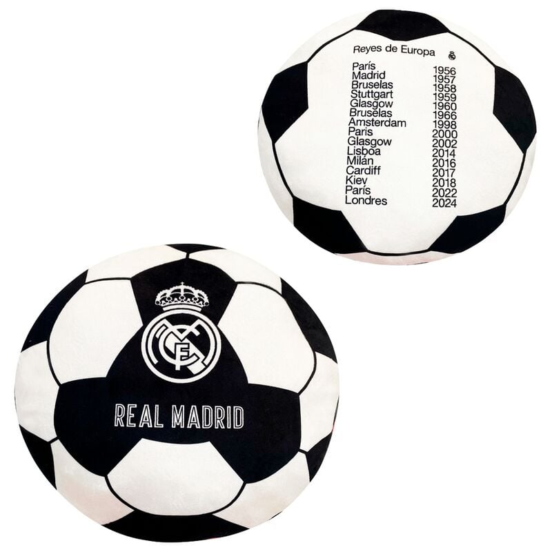 Cojín balón Real Madrid Reyes de Europa en blanco y negro