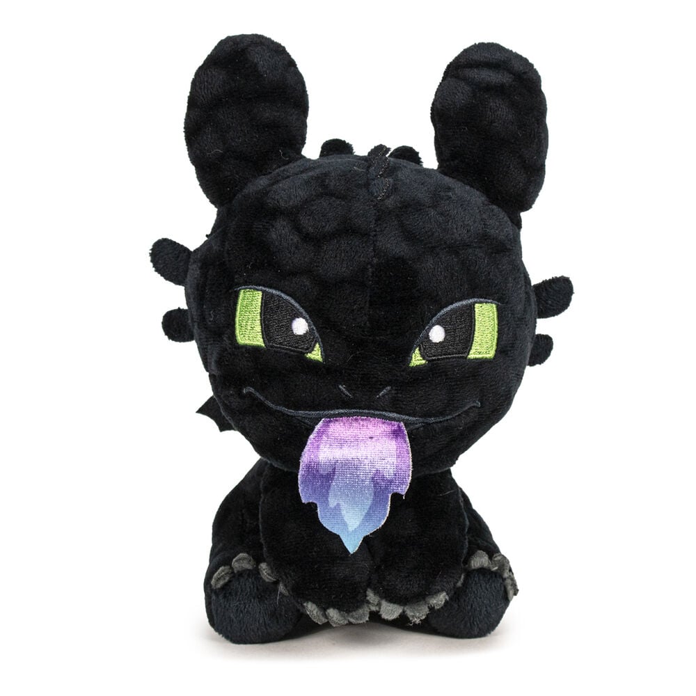 Peluche negro de Desdentao con ojos verdes y lengua morada y azul