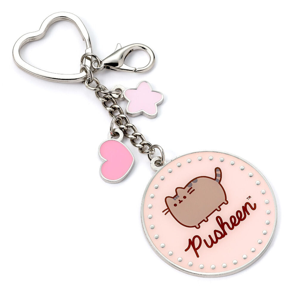 Llavero Pusheen rosa con anilla de corazón y charms - 2